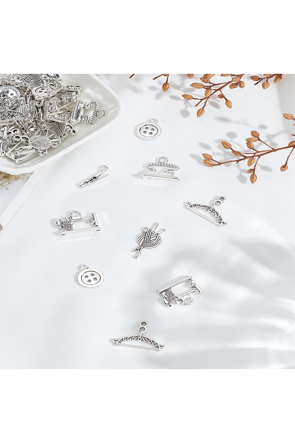 60Pcs Sewing Theme Alloy Pendants Tibetan Style Charms Silver Pendants Decoration