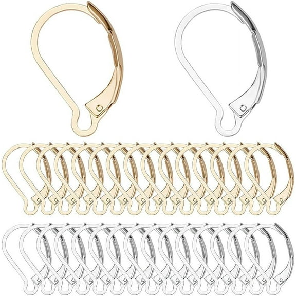 60Pcs Silver 24K Gold Plated Gold French Earring Hooks Leverback Earring Findings Leverbacks 6.5x10mm Lever Back Earwires for Jewelry Making
