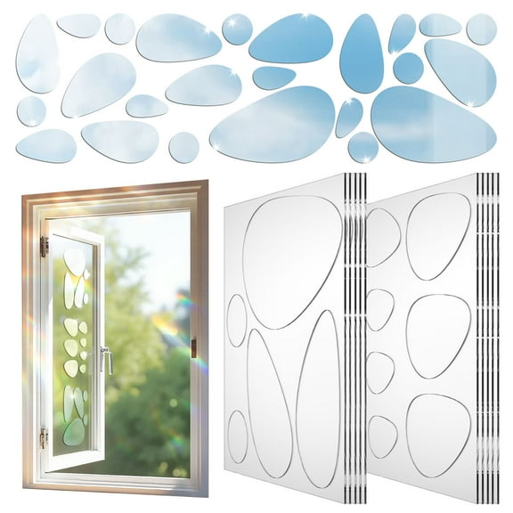 60Pcs Silver Pebble Mirror Tiles Small Mirror Stickers Self Adhesive Acrylic Mini Wall Stickers for Wall Living Room Window Home Decor