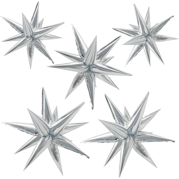60Pcs Silver Star Balloons Birthday Decorations Explosion Mylar Balloons 12 Spike Balloon Large Foil Prom Balloon for Wedding Anniversary Christmas New Year Eve Party Backdrops Supplies