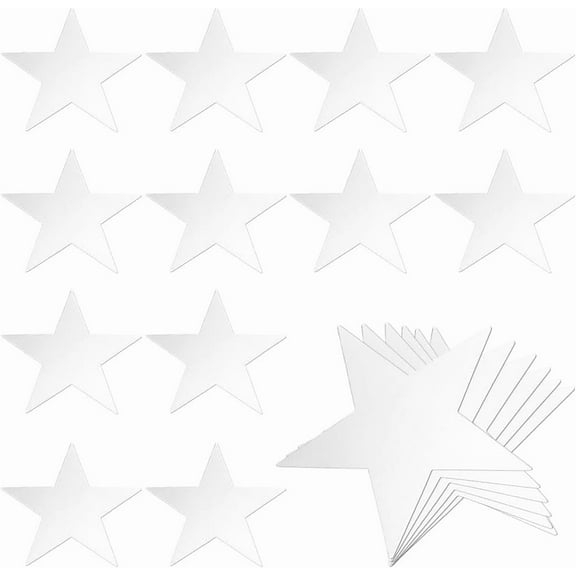 60Pcs Silver Stars Cutout 5.9 Inch Double Printed Paper Cardboard Glitter Five Star Confetti Decoration with Sticker for DIY Craft Bulletin Board Classroom Wall Party Supplies Silver