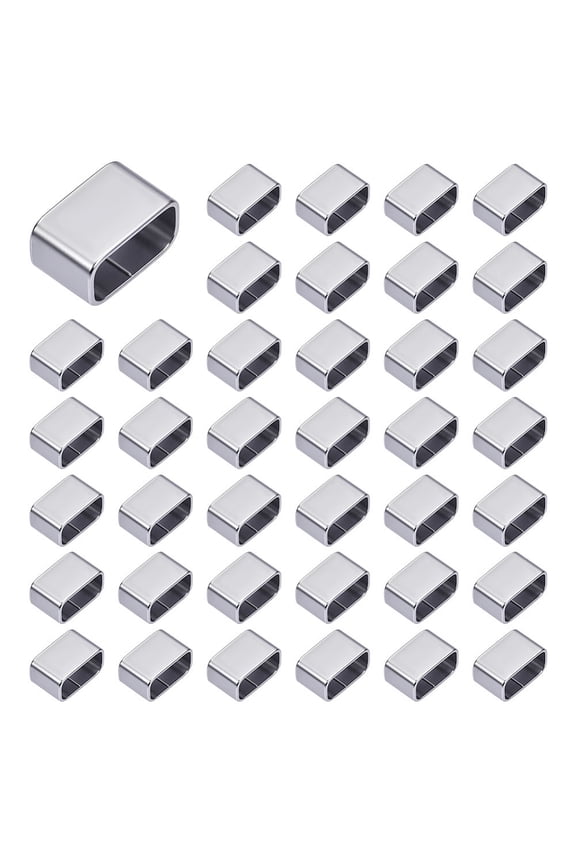 60Pcs Slide Charms 201 Stainless Steel Rectangle Slide Beads Large Hole Leather Cord Slider Loose Beads 6x10x5.5mm Locking Clip DIY