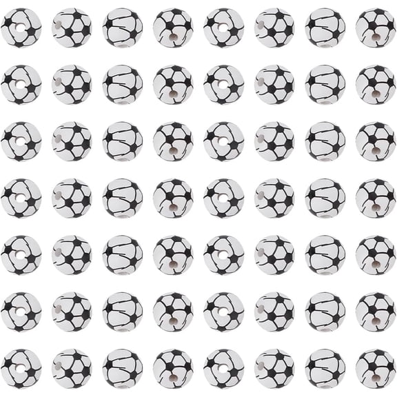 60Pcs Soccer Beads 15mm Acrylic White Black Football Sports Ball Beads DIY