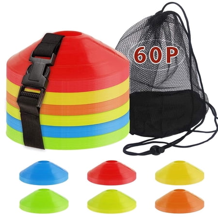 60Pcs Sports Soccer Cones with Bag - Agility Training Cones for Football, Basketball, Skating Kids Games Outdoor Indoor