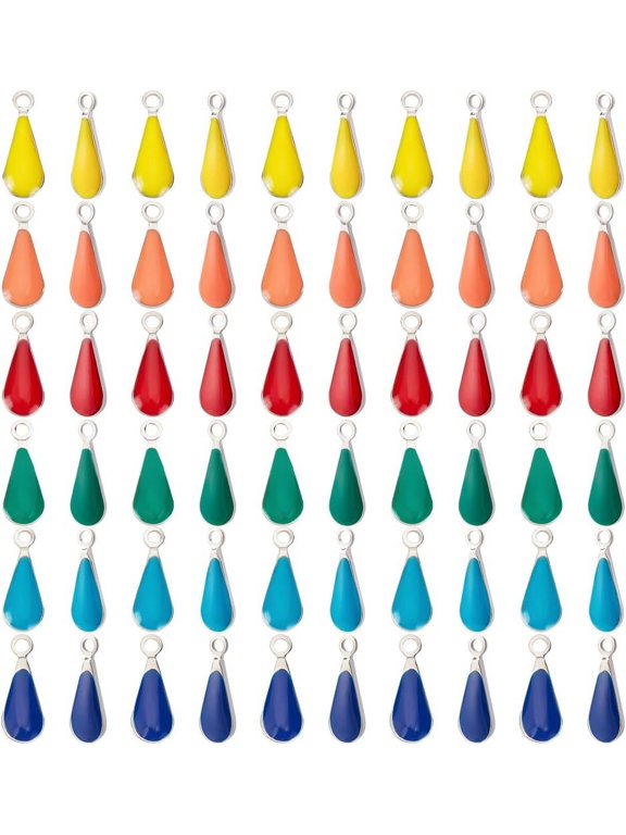 60Pcs Stainless Steel Enamel Charms 6 Colors Mini Teardrop Charms Colorful Enamel Geometric Charms for Jewelry Making Hole: 1.2mm