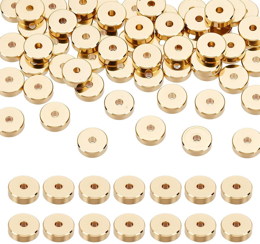 Pandahall 10Pcs Brass Spacer Beads - 10x3mm Flat Round With Cubic Zirconia, Gold Plated For Jewelry Making