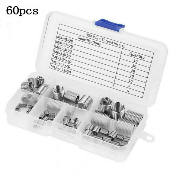 60Pcs Stripped Thread Rethread Helicoil Repair Insert Kit Set Metric M3-M12 Kit