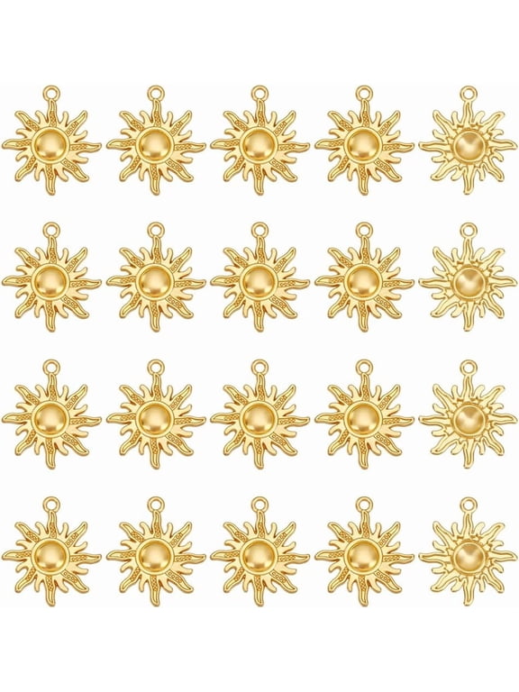 60Pcs Sun Charms Tibetan Style Alloy Charms 28mm Long Metal Vintage Celestial Pendants Golden Small Sun Pendants for DIY Bracelet Necklace Jewelry Making