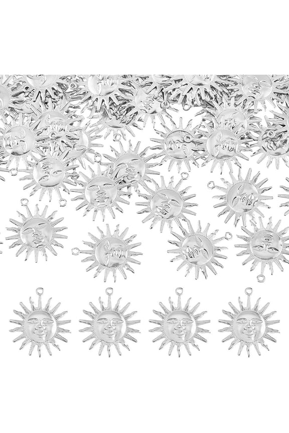 60Pcs Sun Face Charms Sun Charm Celestial Sun Charms Smiling Sun Face Charm Stainless Steel Pendant Charms Dangle Charms Supplies for Necklace DIY Making Supplies Hole: 1.2mm