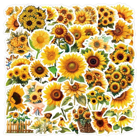 60Pcs Sunflower Cartoon Stickers, Waterproof Vinyl Decals For Laptop, Suitcase, Scooter, Computer & Tablet, Colorful Sunflower & Butterfly Design Decorative Stickers For Kids &