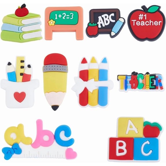 60Pcs Teacher Shoe Charms Bulk Flat Back PVC Shoe Charm School Best Teacher Students Shoe Decoration Charms Teacher Appreciation Gifts Letter ABC Shoe Charm for Men Women Shoe Ornaments