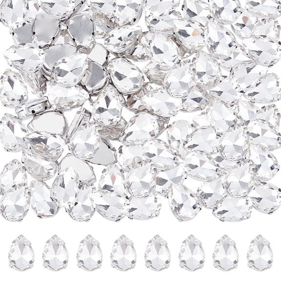 60Pcs Teardrop Sew on Rhinestone Multi-strand Links Glass Rhinestone with 201 Stainless Steel Prong Settings Garments Accessories Faceted