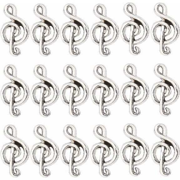 60Pcs Tibetan Style Alloy European Beads Large Hole Beads Musical Note Silver 18x9.5x7mm Hole: 5mm