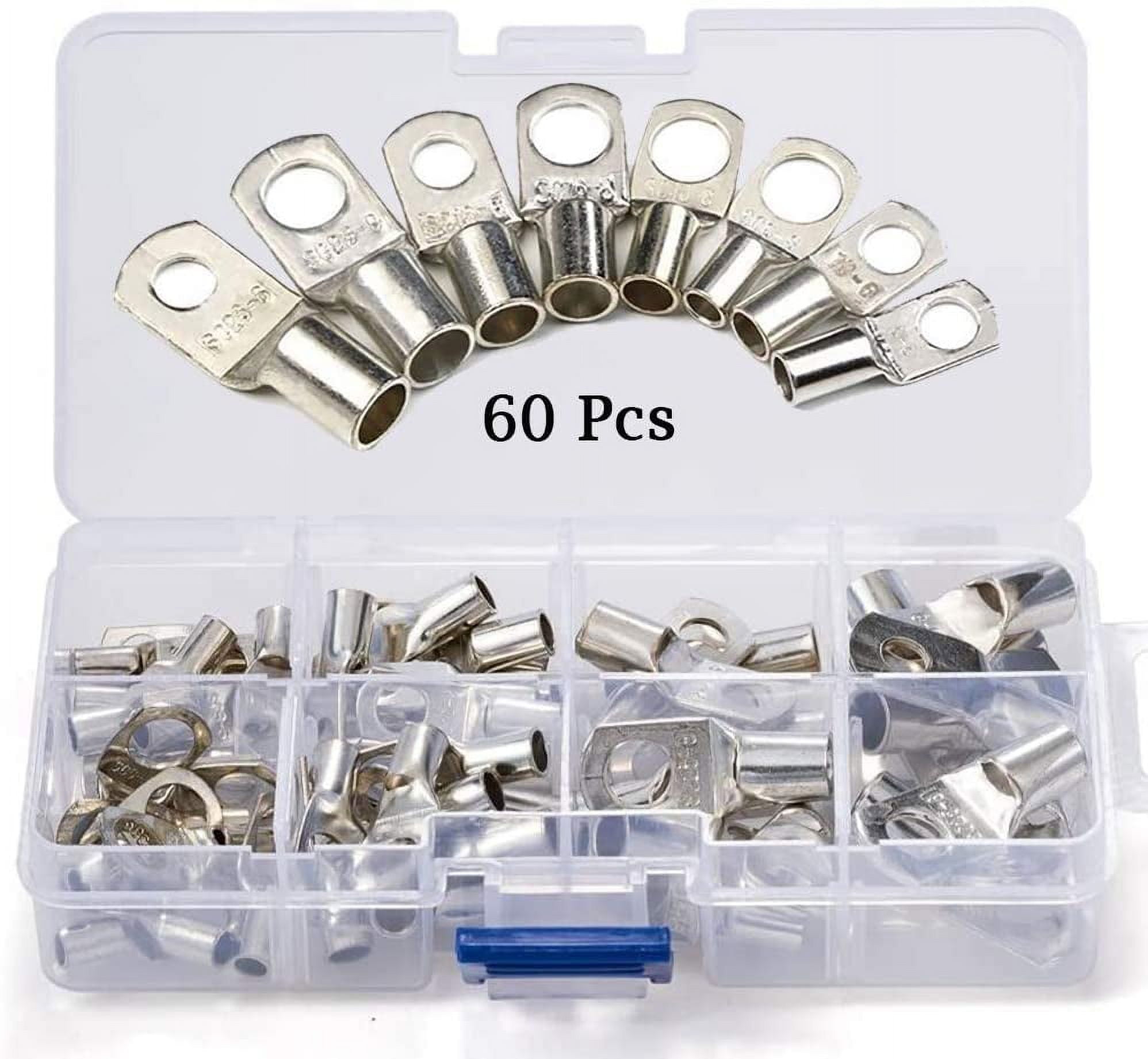 60pcs Tinned Copper Bolt Hole Cable Lugs Battery Ring And Crimp Ring