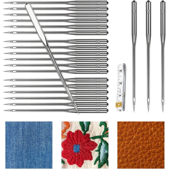 60Pcs Universal Sewing Machine Needle, Sizes 90/14 100/16 110/18 Heavy Duty Sewing Machine Needles for Thick Fabric Including Canvas Leather Embroidery Jeans, Silver
