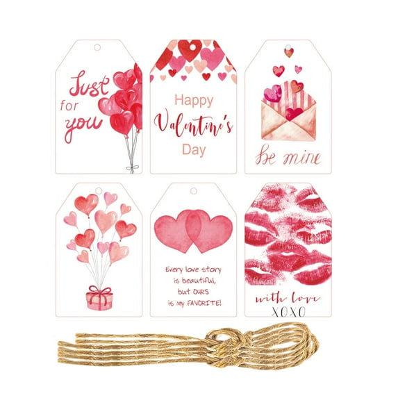 60Pcs Valentine's Day Gift Tags Blank Paper Tags Double Sided Available Gifts Hang Tags with String Attached Price Hanging Labels Blanks 60Pcs(A)