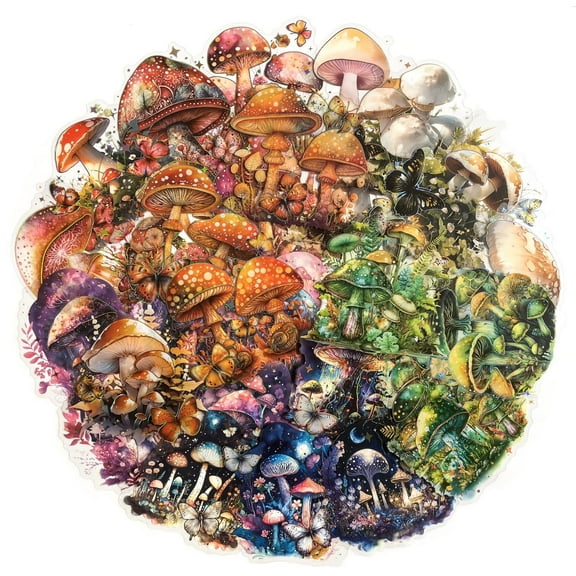 60PCS Holographic Mushroom Stickers for Scrapbooking – Clear Fairycore Aesthetic Stickers with Fantasy Glow, Cottagecore Fungi Forest Decals for Journaling, Planners, Resin Crafts, Laptop Decor