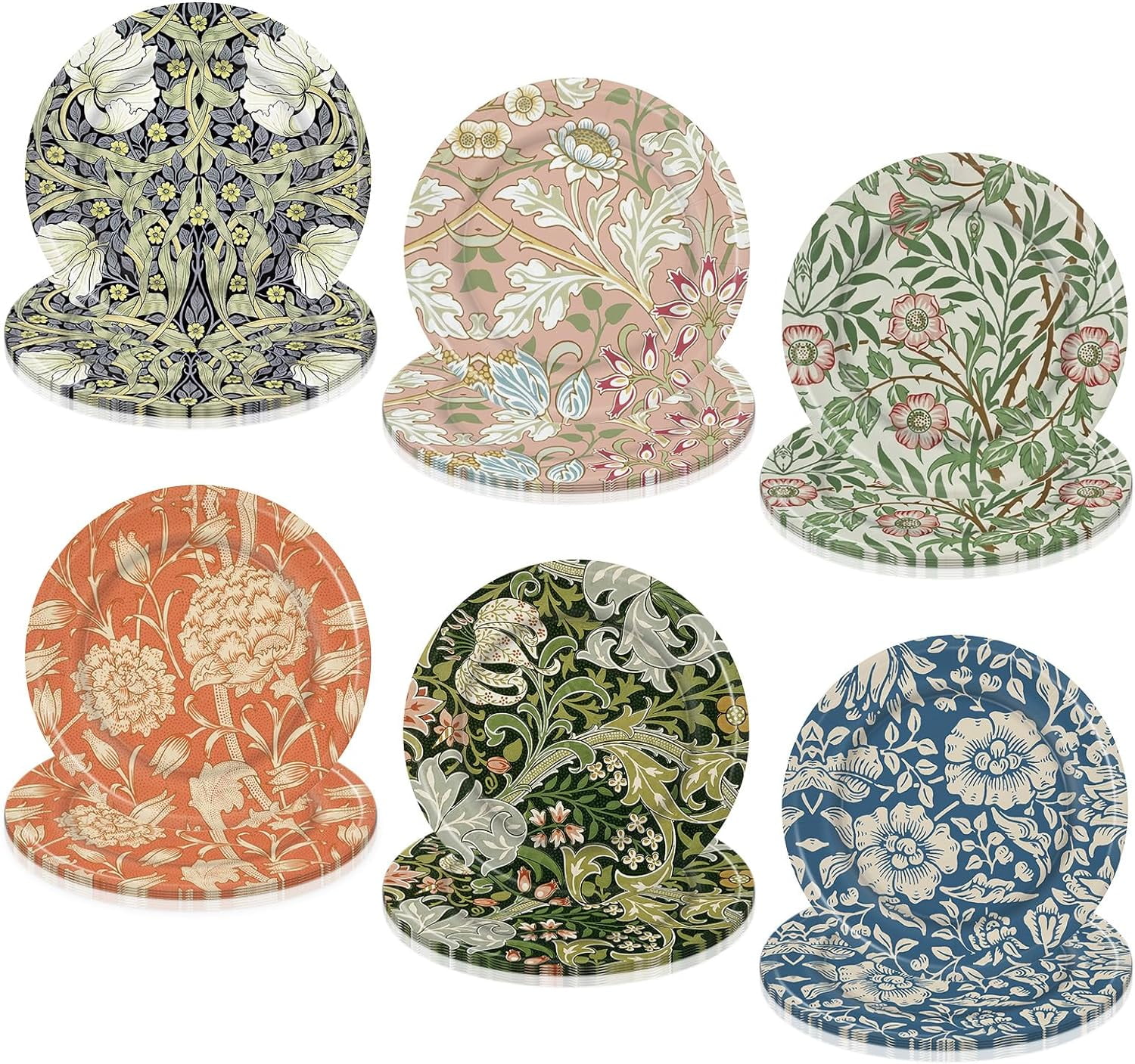 60Pcs Vintage Wildfloral Paper Plates Colorful Wildflower Disposable Plates 9 Inch Floral Decorative Dinner Plate for Party Tableware Supplies Table Decor, 6 Designs