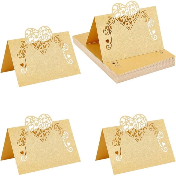 60Pcs Wedding Table Place Cards Golden Hollow Heart Paper 3D Seat Number Name Place Cards for Wedding Engagement Valentines Day Party Decoration Reception Holiday Birthday Dinner Supplies DIY