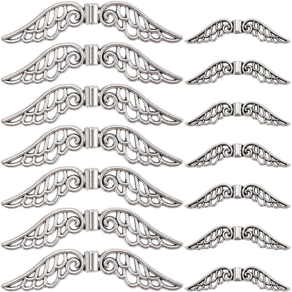 60Pcs Wings Spacer Beads Wing Beads Tibetan Style Alloy Vintage Silver Fairy Angel Small Spacers Loose Beads