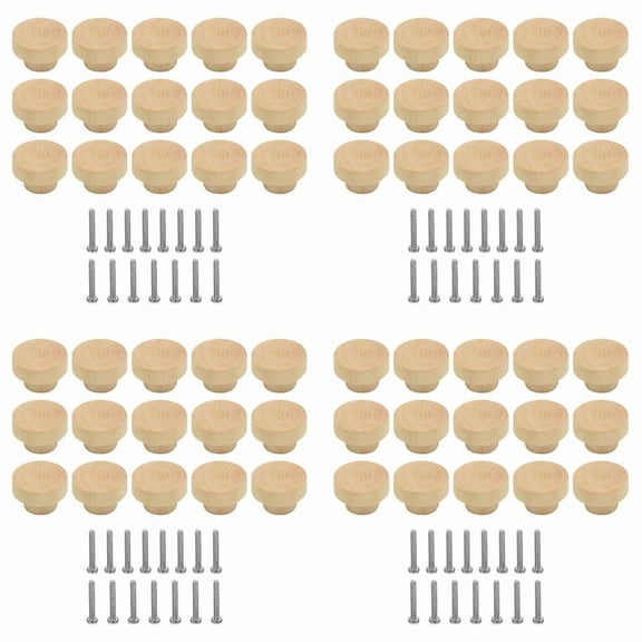 60Pcs Wooden Drawer Knobs, Furniture Knobs, Wooden Cupboard Knobs for Cabinets and Drawers, Round Wooden Knobs