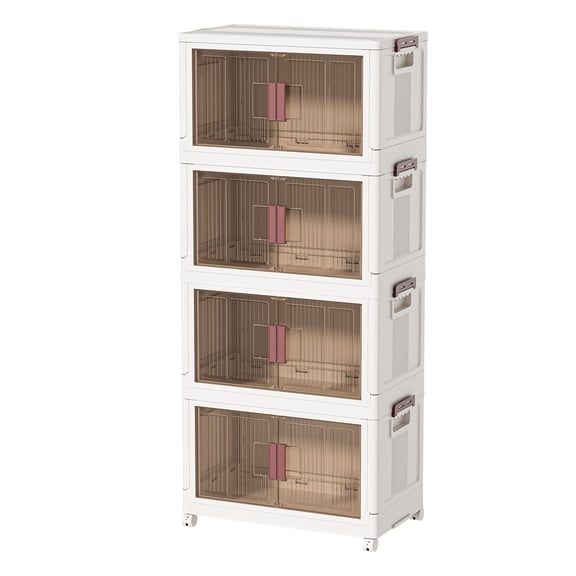 60QT 4 Pack Plastic Storage Bins With Lids And Wheels, Stackable Foldable Closet Organization
