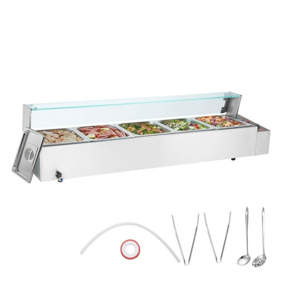 60QT Commercial Food Warmer 5-Pan Steam Table - Stainless Steel Bain Marie with Temperature Control 86-185F - Countertop Buffet Server for Parties