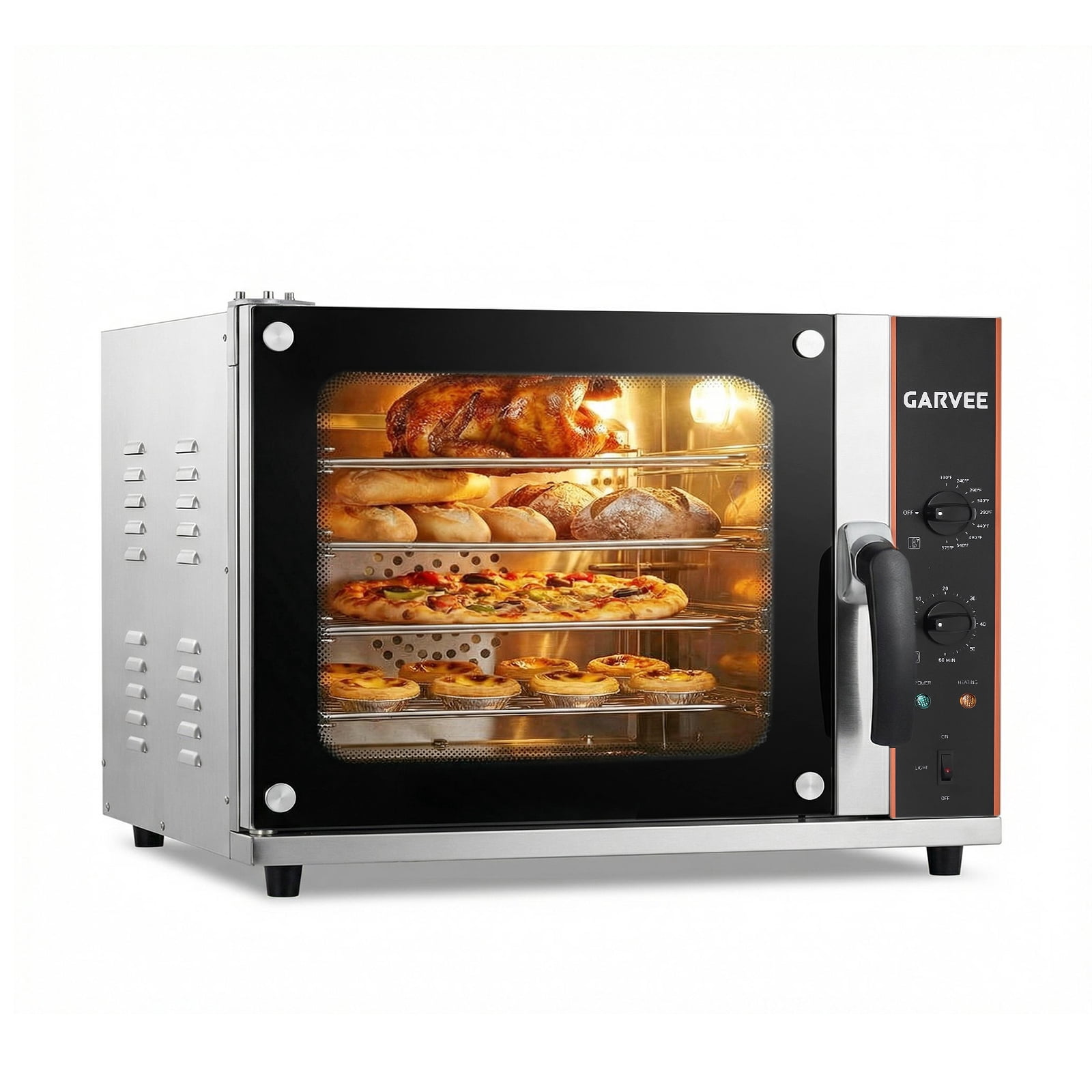 60Qt Commercial Countertop Convection Oven – 4-Tier Toaster, Air Fryer Combo, Front Glass Door, 2400W, 4 Trays & Wire Racks, Kitchen Appliance – 2.3 cu ft, Half-Size, US Plug 1.5m, Temp 30°C-300°C