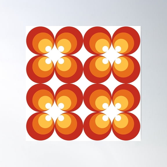 60S 70S Funky Retro Pattern - Red Orange Yellow Poster Wall Art, Modern Wall Decor For Living Room Bedroom, 30x30 UNFRAMED
