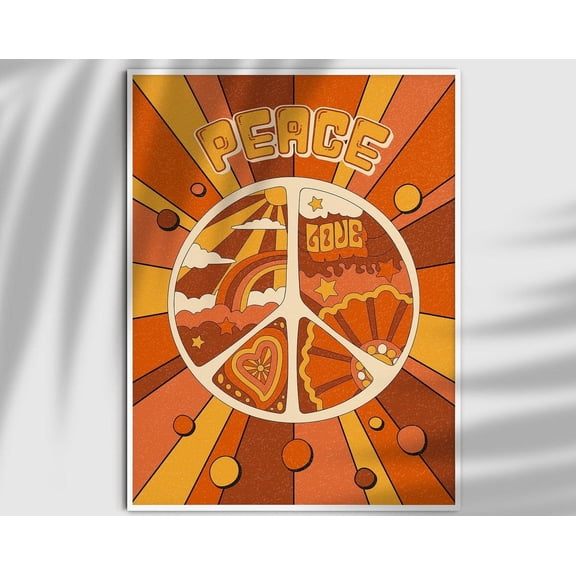 60S Hippie Poster, Peace Love Quotes, Retro 70S Home Decor, Vintage Poster, Psychedelic Decor, Colorful Art Print, 70S Wall Art, 1970S Decor Wall Art, Modern Wall Decor, 8x12 UNFRAMED