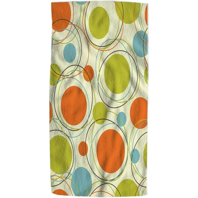 60S Retro Orange Hand Towel Blue and Light Green Repeating Colorful Circle Soft Guest Face Bath Towel Bathroom Decorations Thin Kitchen Tea Dish Towels 15 x 30 inch