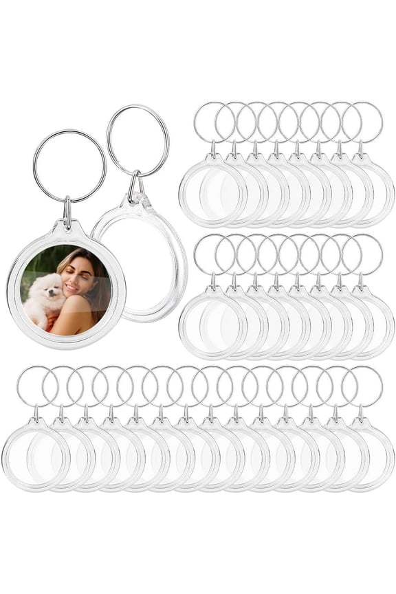 60Sets Blank Photo Insert Keychains 60 Sets Acrylic Photo Snap in Keychain 1.6 Inch Round Blank Photo Keyring DIY Picture Frames for Double-Sided Photos Clear