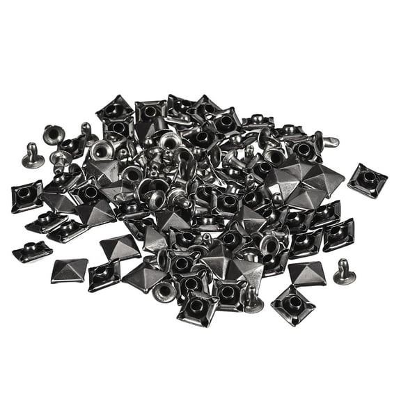 60Sets Spike Rivet, 8mm Cone Rapid Rivet Nailhead Studs Copper Punk Square Spikes (Metallic Black)