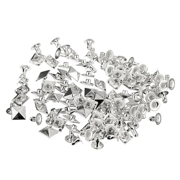 60Sets Spike Rivet, 9mm Cone Rapid Rivet Nailhead Studs Copper Punk Square Spikes (Silver Tone)
