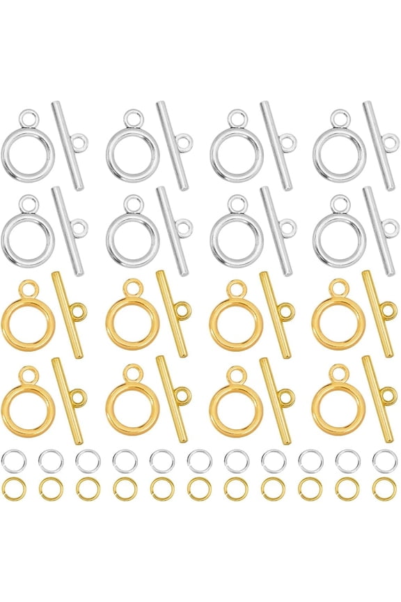 60Sets Toggle Jewelry Clasp Sets Toggle Connector Clasp Alloy Metal Gold and Silver Large Bars and Ring Fastern Hook OT Clasp with Rings Set
