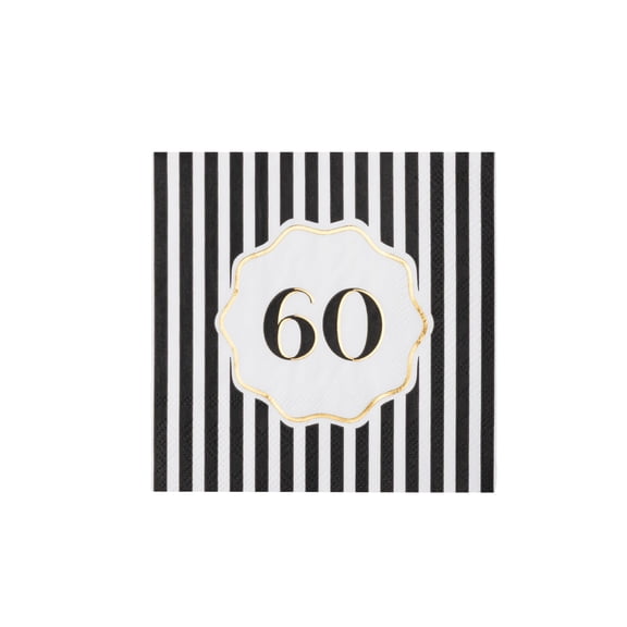 Bonjour Fte 60th Cocktail Paper Napkins, Disposable Party Supplies, 20 Count, Small, Beverage Size, Birthday Party, Anniversary