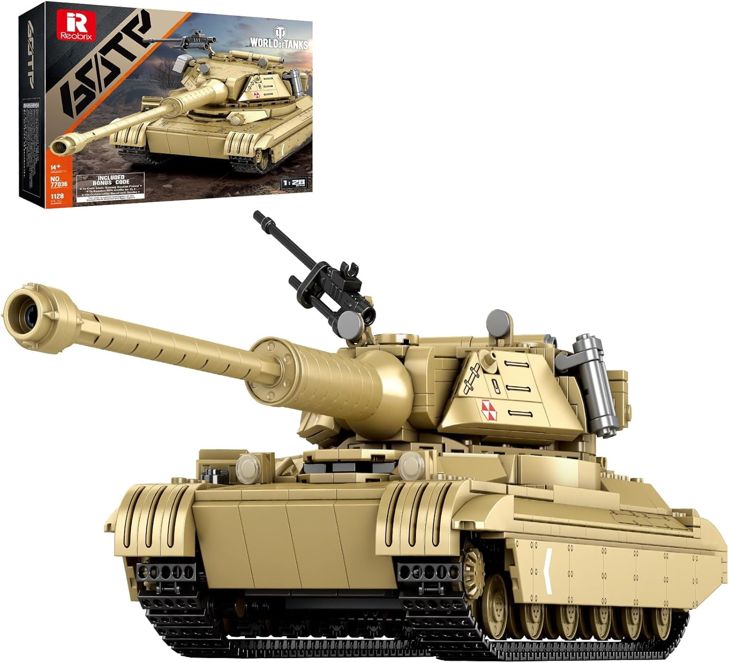 60TP Tank Building Set 77036, World of Tanks Authorized Products 1128 PCS, 1:28 Scale Tank Model Kit, Army Tanks Toy Building Kit for Military Fans, Birthday Gifts Ideal for Adults