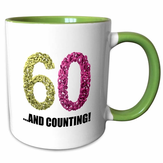 3drose, 60th Anniversary. and Counting. Intricate Numbers Design., 11oz Two-tone Green Mug