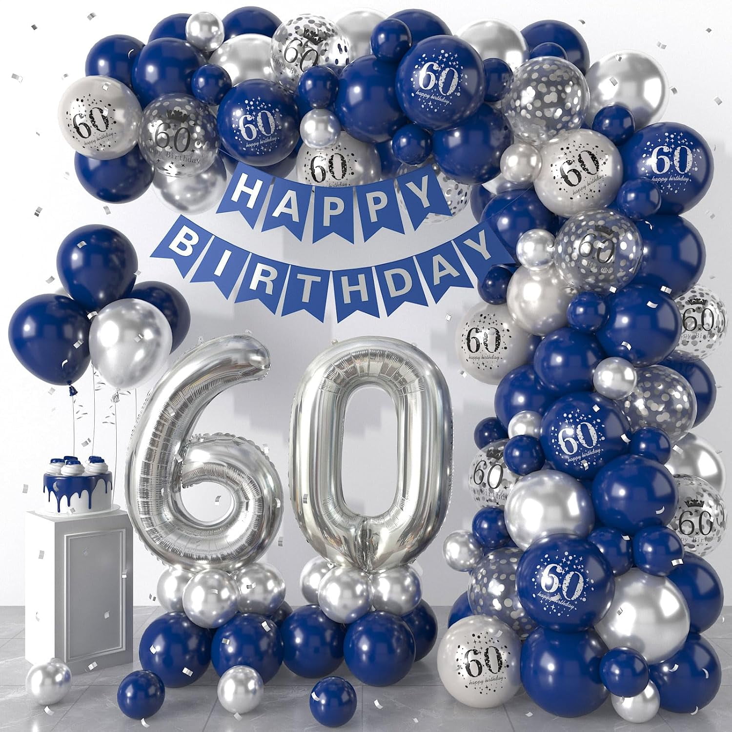 60Th Birthday Decorations Navy Blue Silver,60Th Birthday Balloon