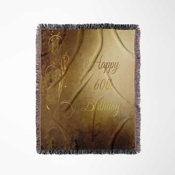 60Th Birthday, Elegant Gold Vine On Gold Background, Woven Blanket