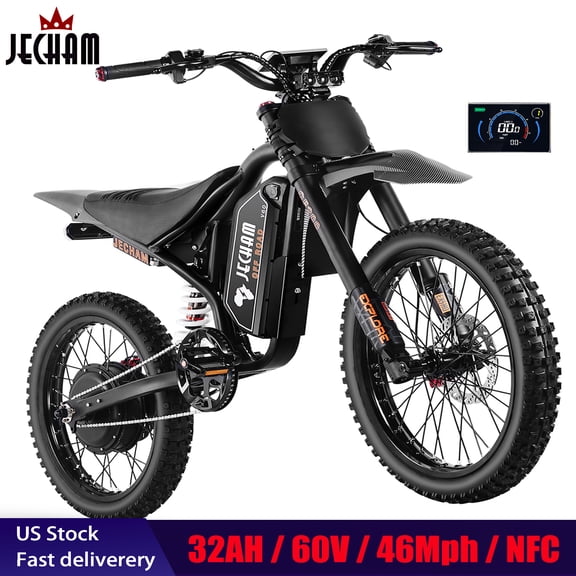JECHAM QF200 PRO Electric Dirt Bike, 3000W, 60V 32Ah, 60-90 Miles Range, 47+ MPH, 19" Puncture-Resistant Tires, Full Suspension, Hydraulic Brakes, NFC Anti-Theft, UL2849