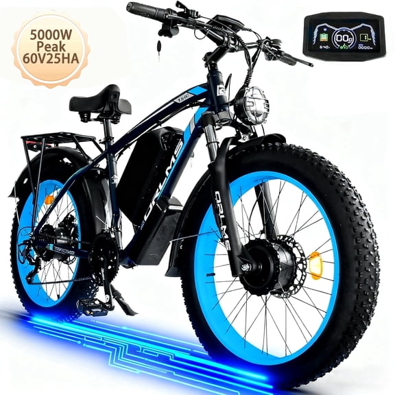 60V 6000W Peak Electric Motorcycle for Adults, Dual Motor AWD Ebike, 50MPH Top Speed, 25AH Removable Battery, 26x4.0 Fat Tire All-Road Mountain Bike, UL2849 Certified