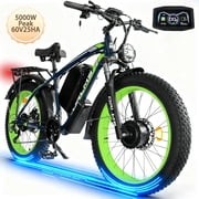 60V 6000W Peak EleBike for Adults, Dual Motor AWD Dirt Bike, 50MPH Top Speed, 25AH Removable Battery, 26x4.0 Fat Tire All-Road Mountain Bike, UL2849 Certified