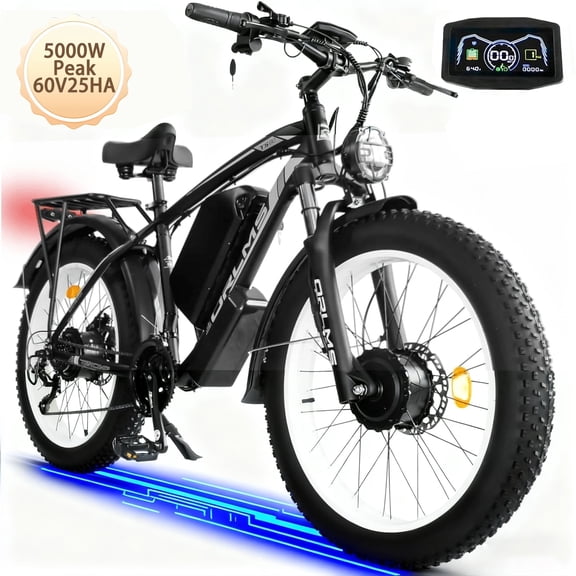 60V 5000W Peak Electric Motorcycle for Adults, Dual Motor AWD Ebike, 50MPH Top Speed, 25AH Removable Battery, 26x4.0 Fat Tire All-Road Mountain Bike, UL2849 Certified, for Holiday Gift