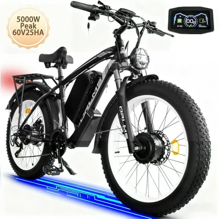 60V 5000W Peak Electric Motorcycle for Adults, Dual Motor AWD Ebike, 50MPH Top Speed, 25AH Removable Battery, 26x4.0 Fat Tire All-Road Mountain Bike, UL2849 Certified, for Holiday Gift