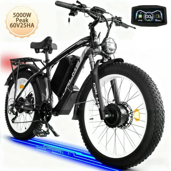 60V 5000W Peak Electric Motorcycle for Adults, Dual Motor AWD Ebike, 50MPH Top Speed, 25AH Removable Battery, 26x4.0 Fat Tire All-Road Mountain Bike, UL2849 Certified, for Holiday Gift