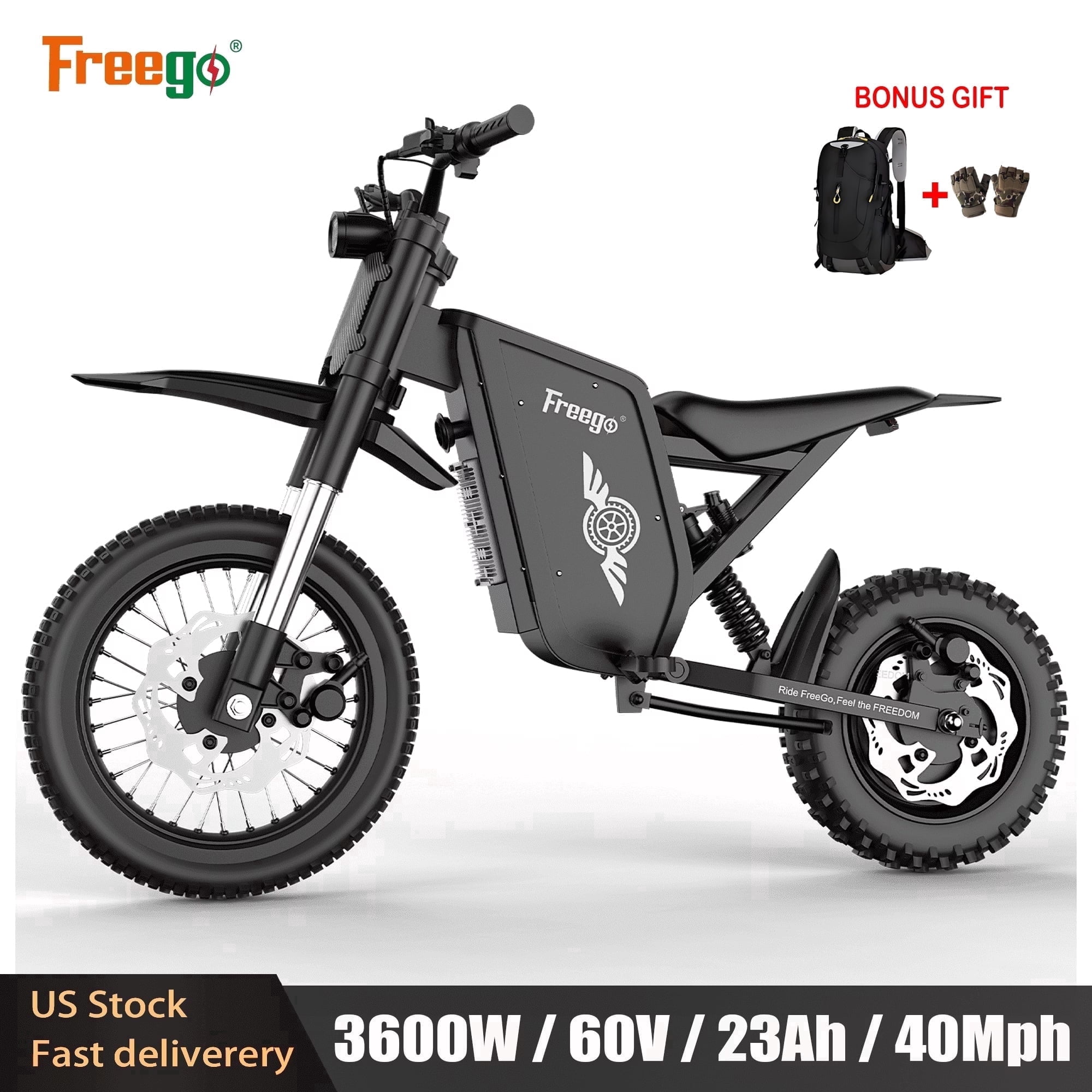 60V23AH Freego X0 off-Road Ebike for Adult&Teens,3600W(Peak)40MPH Top Speed Electric Bicycle,14"/10"Tires 50 Miles Max Range Electric Mountain Bike UL2849