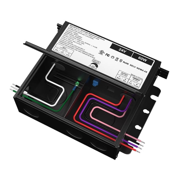 60W 24V 5-in-1 Dimmable LED Driver, 110-277V AC to DC Power Supply Transformer for LED Strip Lights, Compatible with TRIAC/ELV/0-10V/1-10V/PWM, Class 2, Class P