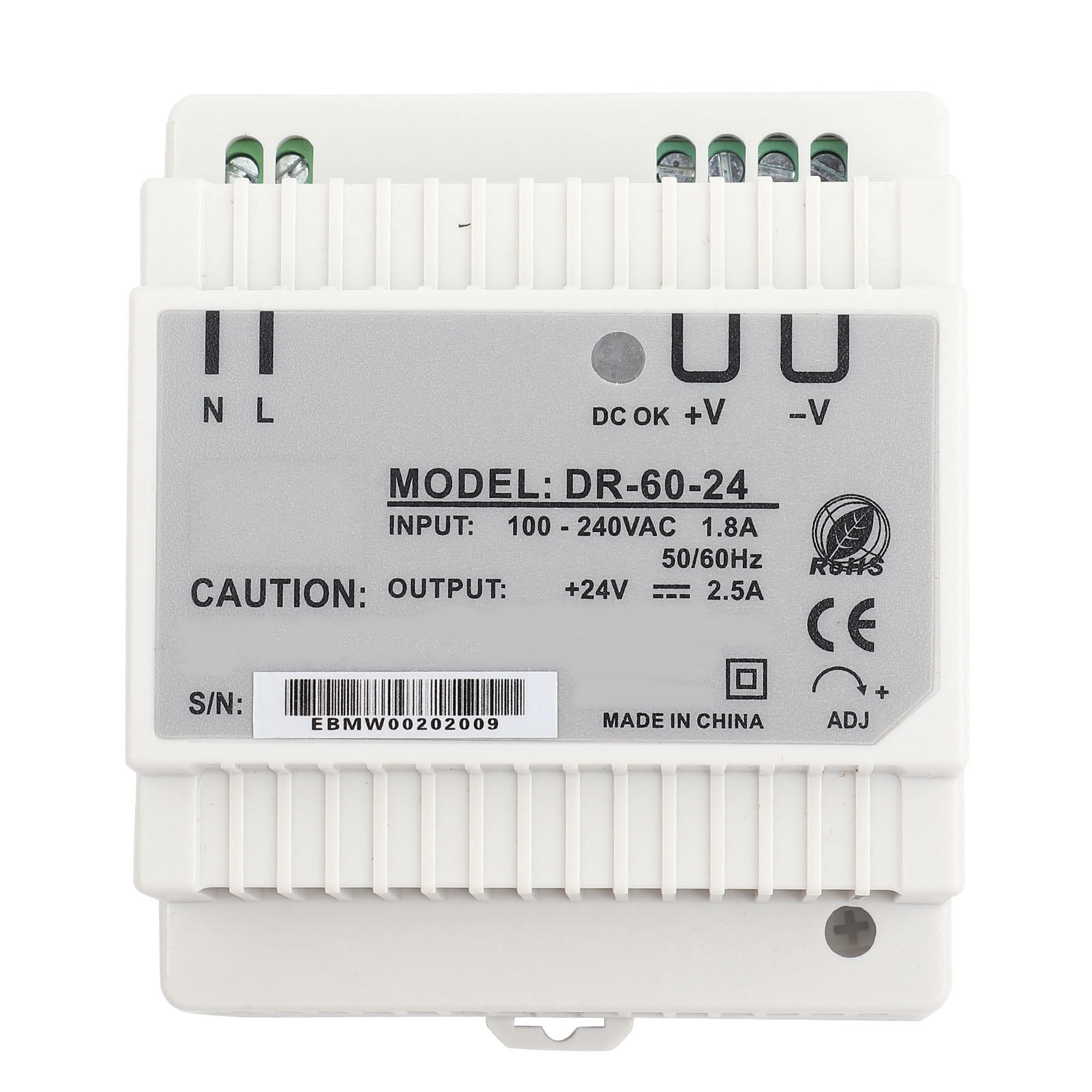 60W 24V Din Rail Power Supply AC/DC Switching, Efficient, Compact