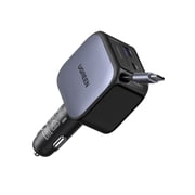 UGREEN 60W Retractable Car Charger, 3-in-1 USB C Fast Car Charger with Built-in 2.3FT Retractable Cable, 30W PD Charging, USB C & USB A Ports for iPhone 18/17/16, Samsung Galaxy S25/S24, iPad